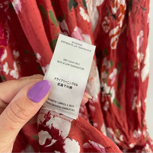 byTiMo | Women’s Chiffon Floral Botanical Rust Red Mini Shift Dress Mock-neck L - Picture 2 of 9